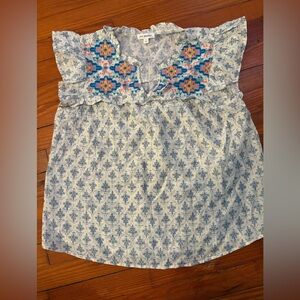 Blu Pepper Blue and White Patterned Blouse